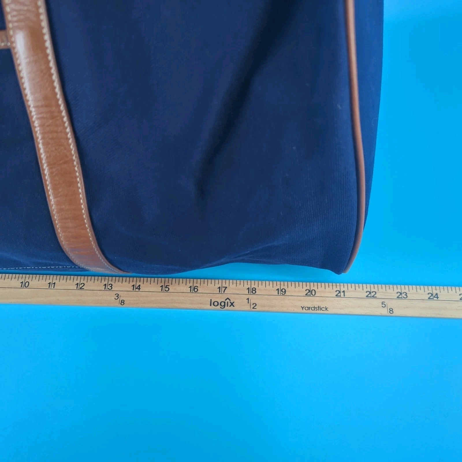 Hook & Albert Navy Blue Canvas Leather Weekender Duffle Travel Bag 21" Luxury — image 7 of 8